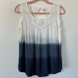 Anthropologie Bila Boho Blue White Ombré Tie Dye Eyelet Lace Tank Top Size Small